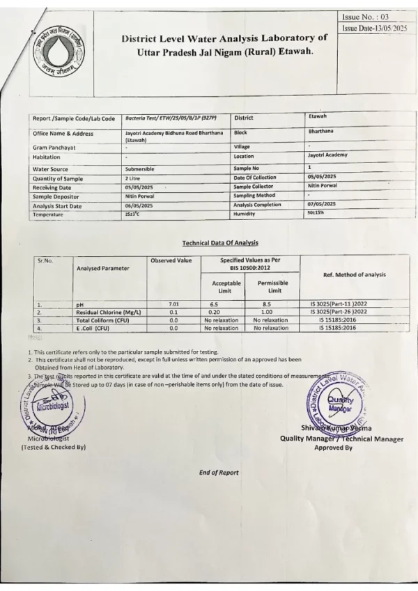 Safe Water and Sanitation Certificate Page 2